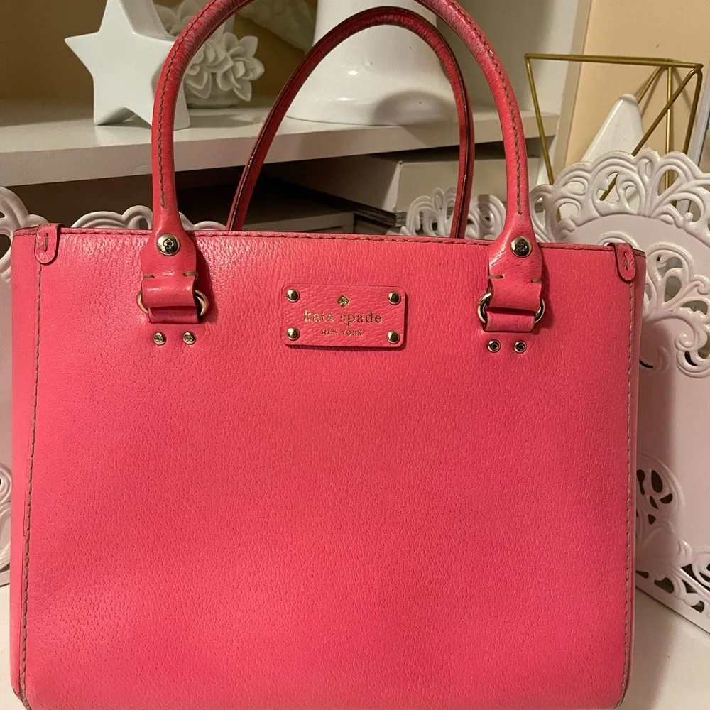 Kate Spade Neon Coral Pink Leather Tote